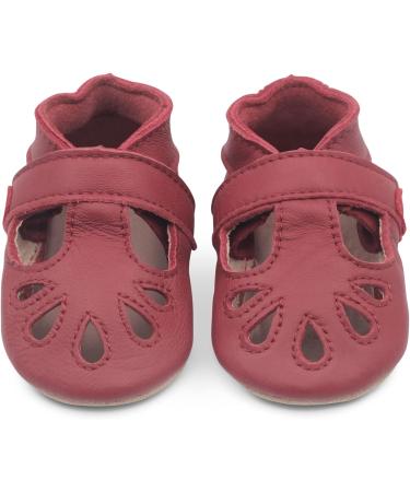 Dotty Fish Soft Leather Baby T-Bar Shoes for Girls | Non-Slip Suede Soles | Red | 2-3 Years - Buy Online on GoSupps.com