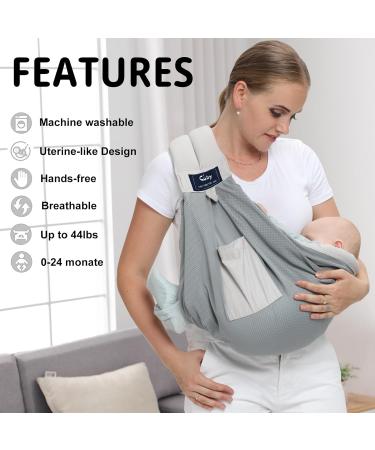 CUBY Portable Breathable Baby Sling Baby Essentials for Newborn Quick Dry Air 3D Mesh Fabric Wrap Baby Carrier Adjustable Sling Easy Toddler Carrier for Newborn up to 0-24 Months 45 lbs Mesh Grey - Buy Online on GoSupps.com