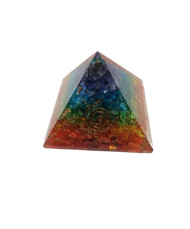 7 Chakra Rainbow Crystal Orgone Pyramid Healing Stone Crystal Chakra Pyramid EMF Protection Positive Energy Generator Orgonite Meditation Spiritual Balance Stones 65-70 mm with Velvet Phouch