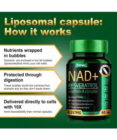 Liposomal NAD+ Resveratrol Complex 300mg - Enhanced Absorption with Urolithin-A & CoQ10 - Supports Cellular Energy & DNA Maintenance - Non-GMO Gluten Free 60 Capsules Unflavored 60 Count (Pack of 1) - Buy Online on GoSupps.com