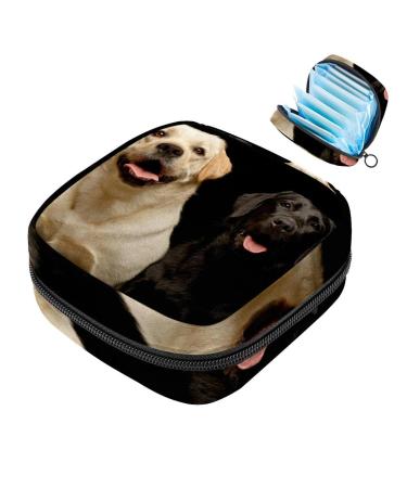 Menstruation pad bag with zipper women's napkin bag tampons collecting bags for women and girls (two dogs enchanting Labrador retriever sitting)
