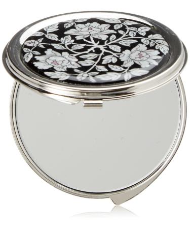 Mother of Pearl Metal Round Compact Pocket Hand Mirror with Peony Design