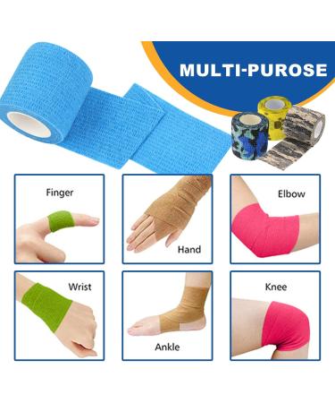 Self-Adhesive Elastic Wrap Bandage Tape - Non-Woven Multi-Color Vet Wrap for Thumb Finger Wrist & Ankle - 14 Rolls - Buy Online on GoSupps.com