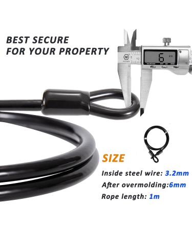 Buy Slope Cable Steel Cable with Eyelet - 1m Long 6mm Thick Black - 2 Pieces for Bicycle Trailer Security - Buy Online on GoSupps.com