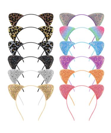 FRCOLOR Cat Ears Headband Halloween Make Up Party Favors for Adults Kids (Colored) One-sided Glitter