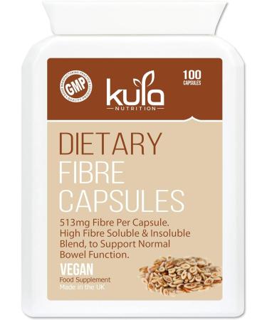 High Fibre Supplement (1026mg per Serving) - 100 Vegan Capsules - Soluble and Insoluble Dietary Fibre Complex - Psyllium Husk Powder Flaxseed - Fibre Supports Daily Bowel Movements - Kula Nutrition - Buy Online on GoSupps.com
