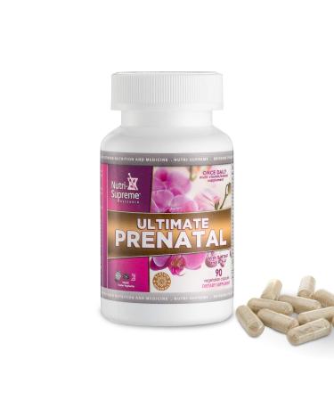 Nutri Supreme Ultimate Prenatal Vitamins 90 Veggie Capsules. 1 000 mcg Folate One Per Day Pregnancy Multivitamin with over 20 Essential Vitamins Mom and Baby Health Kosher 90 Day Supply