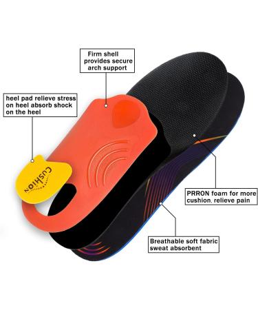 Orthotic Insole Insert for Flat Feet & Plantar Fasciitis | Full Length Metatarsal Arch Support & Shock Absorption | Unisex | Size UK-13 (12.2 inches) | Black - Buy Online on GoSupps.com