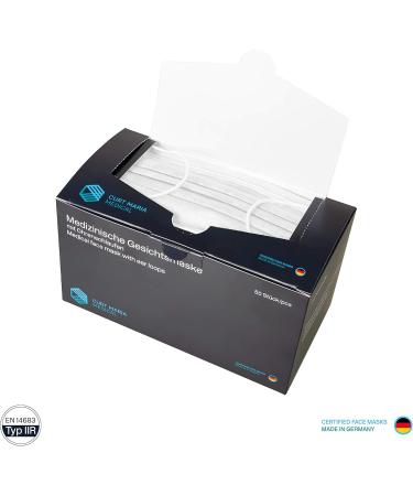 Dustpirate Curt Maria Medical Face Masks - 50 Pieces 3-Layer Disposable Mouth Protection Made in Germany - Ear Loop Design White - Buy Online on GoSupps.com