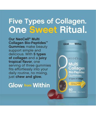 NeoCell Multi Collagen Bio-Peptides Gummies | 60 ct | Tropical Flavor | Type I II III V X | Advanced BioActive Formula - Buy Online on GoSupps.com