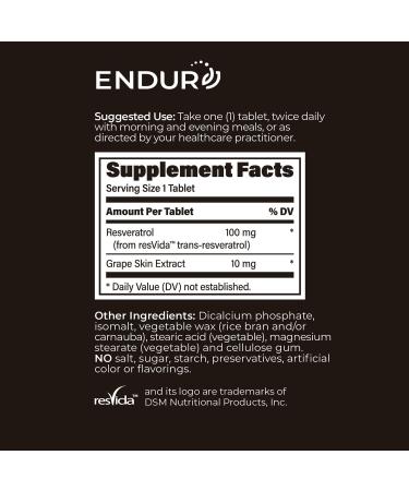 Endur Resveratrol Healthy Aging & Cardiovascular Support Supplement Instant Release Antioxidant Grape Skin Extract Gluten Free 100mg (150 Tablets) - Buy Online on GoSupps.com