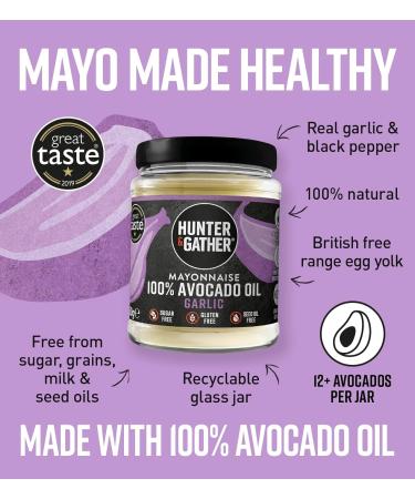 Hunter & Gather Garlic Avocado Oil Mayo 250g | Paleo Keto Avocado Mayo with British Free Range Egg Yolk | Sugar & Gluten Free | Lemon Zest & Black Pepper | Pack of 1 - Buy Online on GoSupps.com