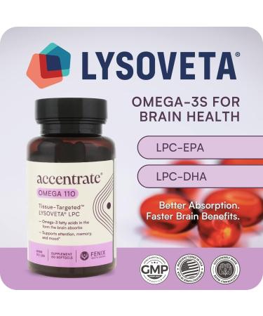 Omega 110 w/LYSOVETA LPC | EPA & DHA Supplements for Brain & Retina Health | Focus Attention Memory Mood & Vision | 6X Higher Absorption Than Fish Oil | High Potency Omega-3 LPC-DHA 60 Count (Pack of 1) - Buy Online on GoSupps.com