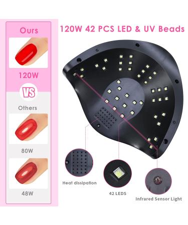 120W UV LED Nail Lamp: Professional Nail Dryer with 4 Timers, Automatic Sensor, Fast Curing Gel Polish, Portable Handle, Large Space - Pink - Buy Online on GoSupps.com