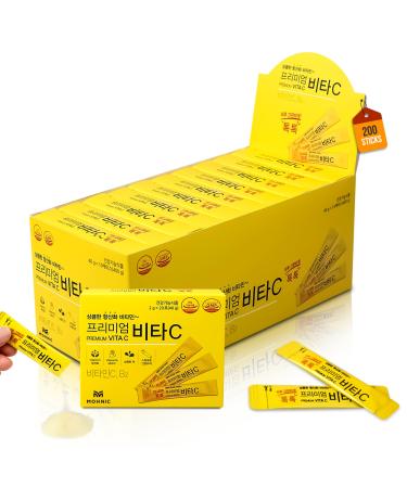 MOHNIC 200 Sticks Korean Vitamin C Powder with B2 Lemon Flavor VIT C Packets Natural C Blend Super C Mix Sufficient-C Style Pure C Blend from Korean Supplements