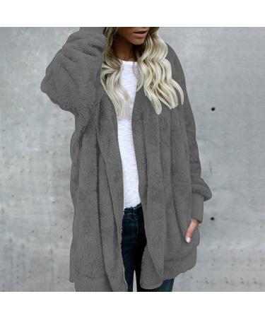 Hanxiulin Women's Plush Fleece Jacket | Cozy Winter Coat in Dark Gray | 3XL Warm Sweater & Long Cuddly Outerwear - Buy Online on GoSupps.com