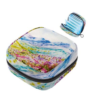 Storage bags for women's bandages motif: spring mountains flowers landscape portable menstrual pads panty lips tampons women's bandages storage holder for women school office multi -colored 06
