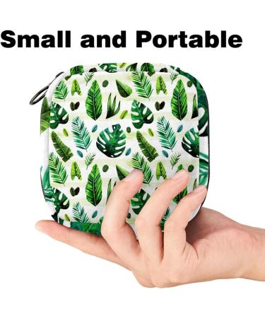 Menstrual Pad Bag with Zipper - Stylish Women's Napkin & Tampon Organizer - Tropical Green Leaf Design - Buy Online on GoSupps.com