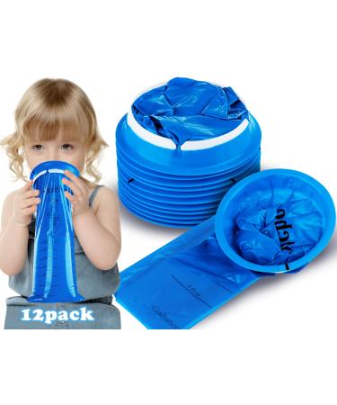 Valchoose 12 Pack Kids Vomit Bags Disposable 800ml Motion Sickness Bags for Car Kids Lifesaver Barf Bags Come in Handy No Spilling Perfect for Car Sick Chemo Road Trip(Blue)