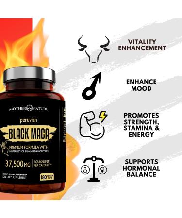 Mother Nature Organic Black Maca Root 30 000mg - 180 Capsules for Energy & Vitality - Buy Online on GoSupps.com