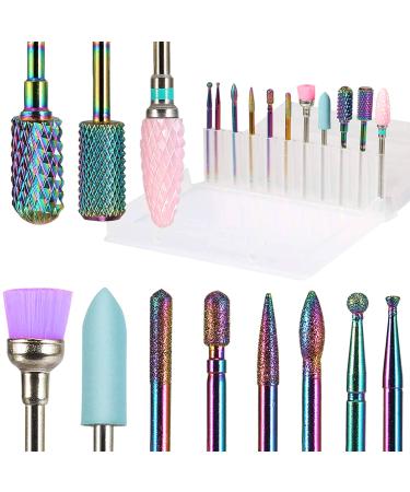 ENGERWALL 11pcs Nail Drill Bits Sets  3/32 Inch Tungsten Carbide Drill Bit Set Electric Nail File and Ceramic Acrylic Gel Nail Bit Kit  for Home Salon Acrylic Gel Nail Manicure Pedicure Tools