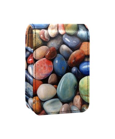 Travel Lipstick Organizer Case Lipstick Case Portable Makeup Bag With Mirror Beach Colorful Stones G150k7brqs