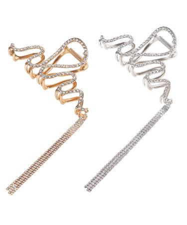 Vigorpace 2 Pack Rhinestone Hair Clips for Women Silver and Gold Metal Hair Claw Clips for Thick Thin Hair Non-slip Snake Hair Accessories Pin