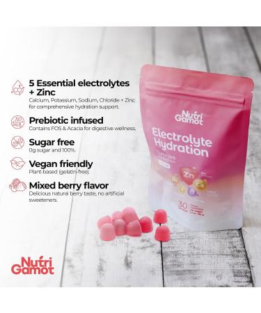 NutriGamot Electrolyte Hydration Gummies Sugar Free | Mixed Berry Flavor - 5 Essential Electrolytes for Runners Post-Workout Recovery & Endurance Energy Support Chews Great Taste 60 Gummies - Buy Online on GoSupps.com