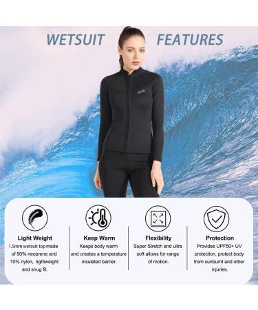 1.5mm Neoprene Wetsuit Top Jacket | Long Sleeve | Front Zip | Women's X-Large | Ideal for Surfing, Snorkeling, Swimming | Black - Buy Online on GoSupps.com