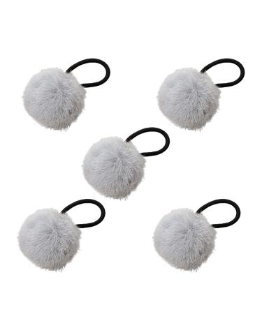 Hair Ties Women's Pompom Colorful Hair Ties - Fashion Hair Accessories Furry Ball Ponytail Holder for Daughter Sister Friends Wife Family grey