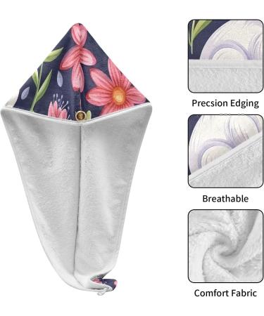 Rabbit Red Flowers Hair Towel 2 Pack | Super Absorbent Quick Dry Turbans for Women & Girls - Buy Online on GoSupps.com