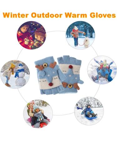Unisex Kids Winter Fox Flip Top Gloves | Cute Cartoon Animal Mittens for 2-8Y Boys Girls - Blue - Buy Online on GoSupps.com
