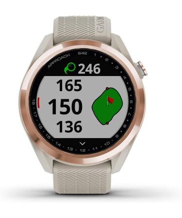 Garmin Approach S42 GPS Golf Smartwatch - 1.2 Touchscreen, 42k+ Preloaded Courses, Rose Gold Ceramic Bezel - Tan Silicone Band | 010-02572-12 - Buy Online on GoSupps.com