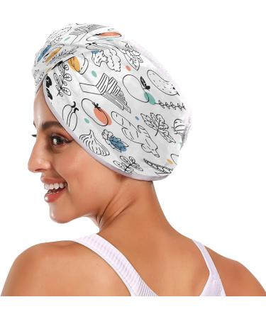 Doodle Vegetables & Fruits Dry Hair Cap Set - 2 Piece Quick Drying Towel with Button Headband Super Absorbent & Soft Comfort - Buy Online on GoSupps.com