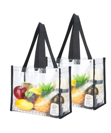 2-Pack Clear Tote Bag Stadium Approved 12x12x6, Transparent See Through Clear Tote Bag for Work, Sports Games, Concerts Black