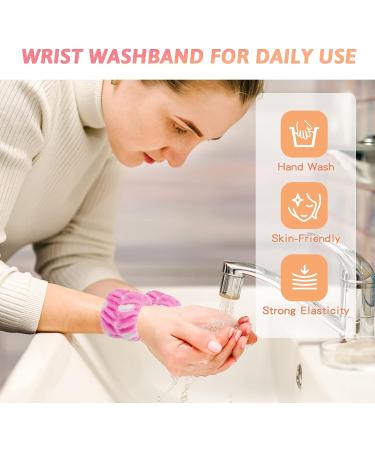 Wrist Washband Set for Women - Microfiber Spa Towels for Face Washing | Absorbent Sweatband to Prevent Spills - White & Pink (4PCS) - Buy Online on GoSupps.com