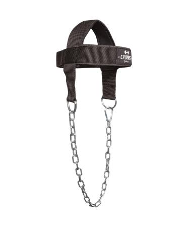 C.P.Ports head and neck coach One Size |Nylon padded with chain & carabiner |Adjustable neck trainer/head harness for fitness bodybuilding strength training strength sport black