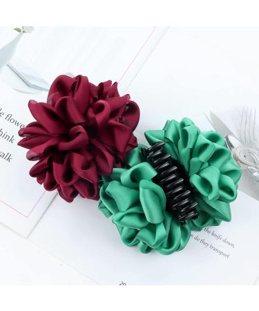 4 Pack Korean Ribbon Silk Chiffon Hair Claw Clips - Blue Black Burgundy Red Green Butterfly Octopus Large Rose Flower Bows - Women's Accessories - Buy Online on GoSupps.com
