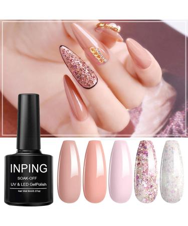 INPING Gel Nail Polish Set - 10 Colors Nude Gray White Skin Natural Dust Purple Glitter Pink Soak Off UV Varnish - Ideal for DIY Nail Art, Manicure Salon - 8ml (Light Nude) - Buy Online on GoSupps.com