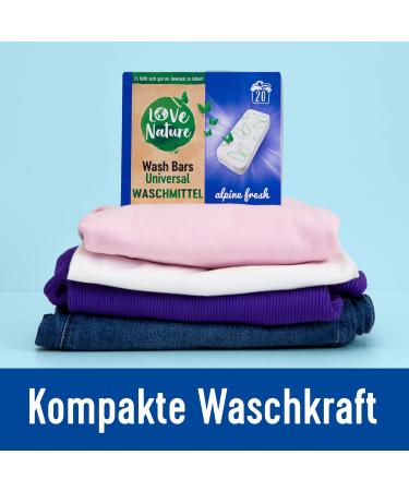 Love Nature Wash Bars - Eco-Friendly Universal Detergent 60 Pre-Dosed Bars (3 x 20) with Sustainable Packaging - Compact Natural Cleaning Power - Buy Online on GoSupps.com
