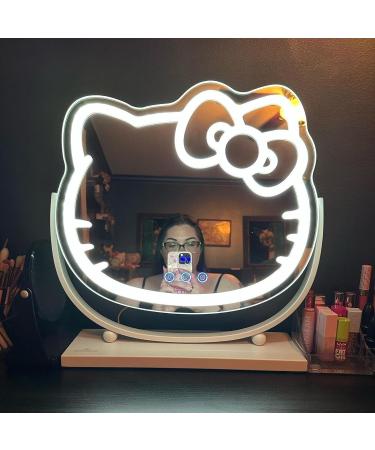 Hello Kitty Kawaii Desk Mirror with Lights | Touch Sensor Dimmer | Multi-Color LED Strip Light | Adjustable Tilt | Metal Base - Buy Online on GoSupps.com