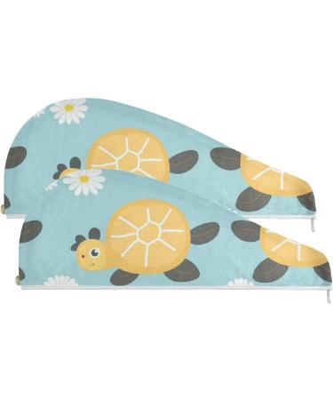 Turtle Daisy Hair Towel 2 Pack - Super Absorbent Quick Dry Hair Turbans for Women & Girls - Perfect Hair Drying Solution - Buy Online on GoSupps.com