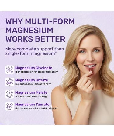 Magnesium Calm Gummies 300mg - 4-in-1 Magnesium Glycinate Citrate Malate & Taurate with Ashwagandha L-Theanine & Lemon Balm for Relaxation Mood & Zzz Support Sugar-Free Vegan | 60 Gummies - Buy Online on GoSupps.com