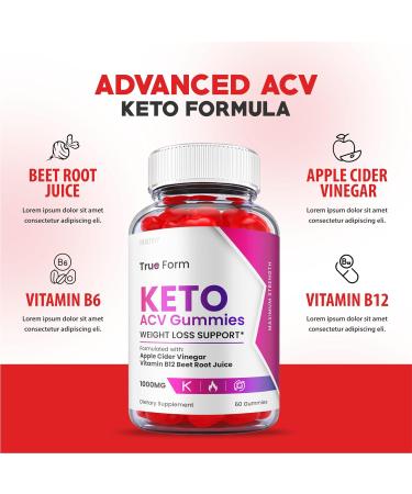 (2 Pack) True Form Keto Gummies with ACV - Vegan Formula with Vitamin B12, Beet Root Juice - 120 Gummies - Buy Online on GoSupps.com