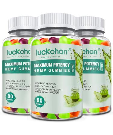 (3 Packs) Hemp Gummies High Potency for Pain, Sleep, Anxiety - Extra Strength Supplement with Pure Hemp Oil Extract - 100% Natural Bear Hemp Gummy for Adults Fruit