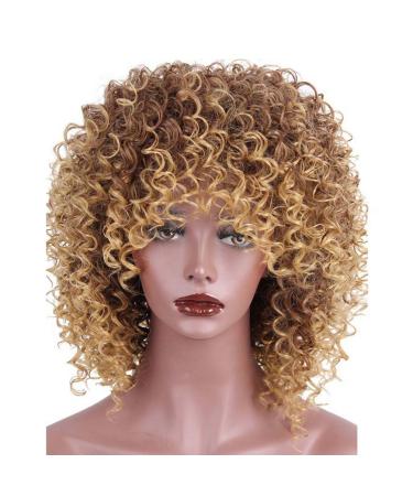 Uonlytech Women s Brown & Blond Mixed Short Curls Wig - African American Synthetic Hair Crimped Wave Cap - Buy Online on GoSupps.com