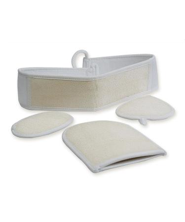 Exfoliating Body Loofah Complete Bath Set includes Back Scrubber  Mitt and Facial Buff Pads for a Natural  Luxurious Spa Experience by Bonte