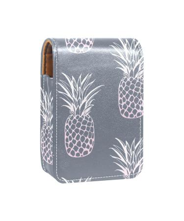 Tacameng Pineapple Grey Lip Gloss Holder Lipstick Case Portable Makeup Bag Travel Lipstick Organizer Case With Mirror Mini Lipstick Storage Box For Women