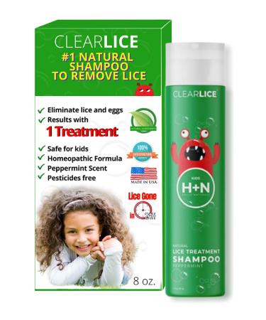 ClearLice - Hair Lice Treatment Shampoo | Natural & Effective One Day Treatment | Treat Head Lice Infestation in Children & Teens | Effective & Gentle | Fresh Peppermint Sent | 8 oz 8 Ounce (Pack of 1)