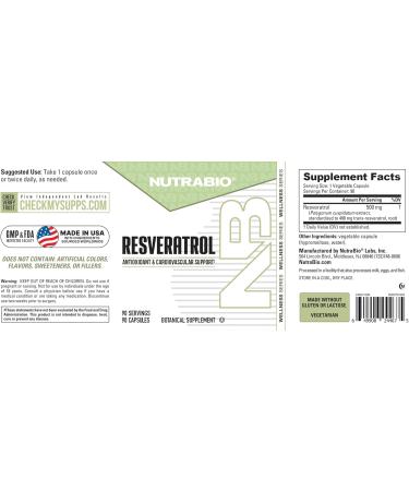 NutraBio 98% Pure Resveratrol Supplement 500mg - Standardized to 490mg Trans Resveratrol Supplement Heart Health and Antioxidant Defense-90 Capsules- 90 Servings - Buy Online on GoSupps.com